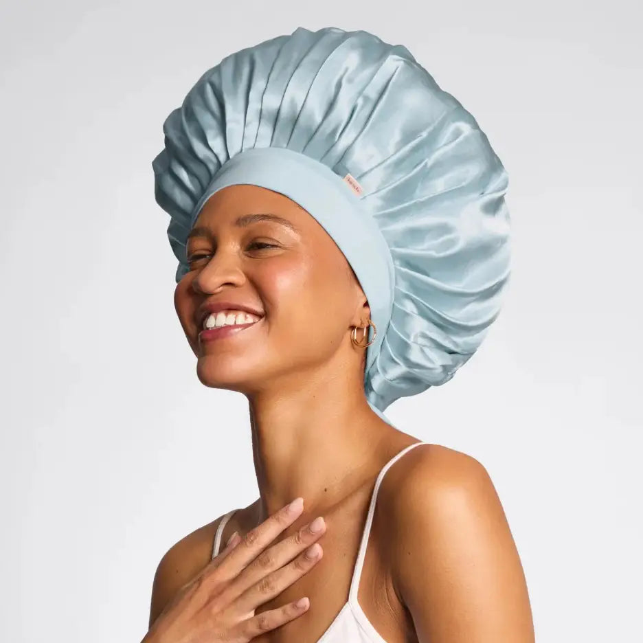 ADJUSTABLE OVERSIZED SATIN BONNET - BLUE HAZE