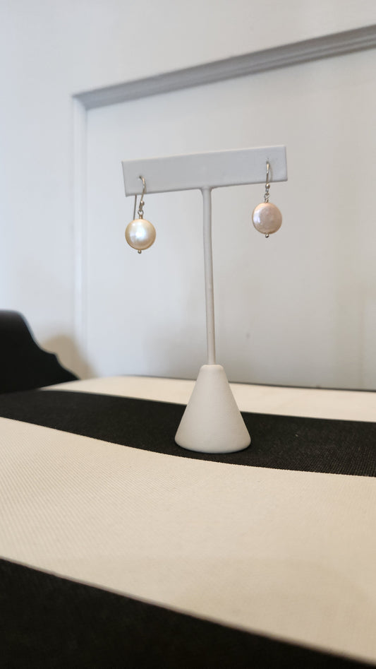 PINK DISC PEARL EARRINGS