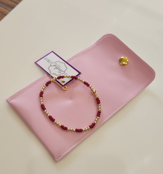 3MM GOLD-FILLED BEAD WITH 3MM RED GLASS BEADS BRACELET