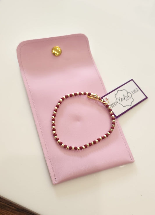 3MM GOLD-FILLED BEADS WITH RED GLASS BEADS BRACELET