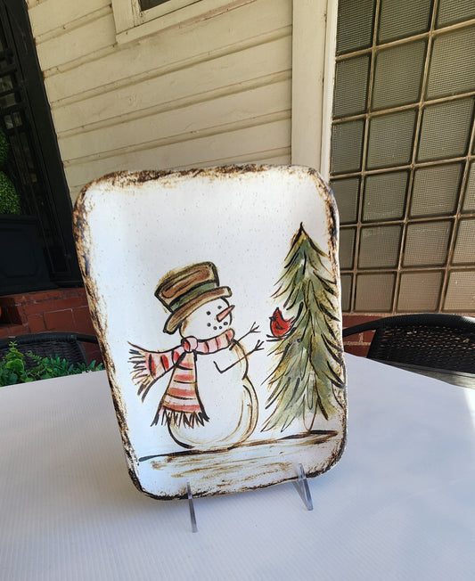 SNOWMAN MEETS CARDINAL PLATE