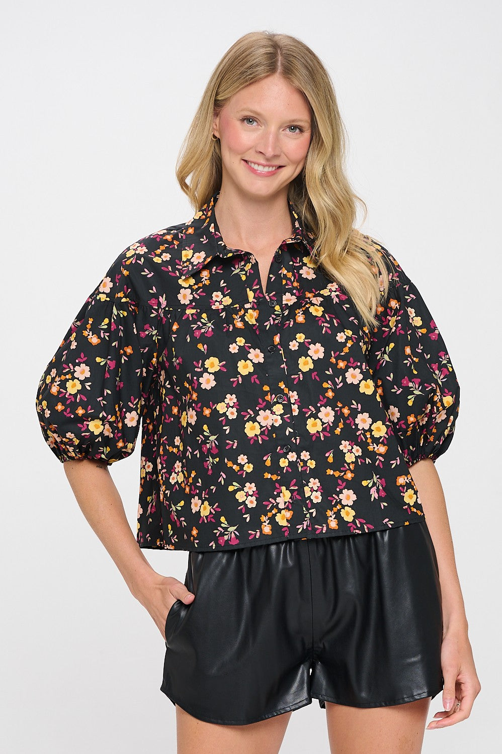 A-LINE SHIRT IN SPACED DITSY FLORAL