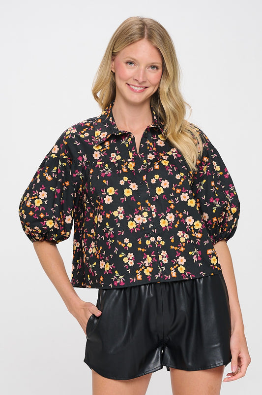 A-LINE SHIRT IN SPACED DITSY FLORAL