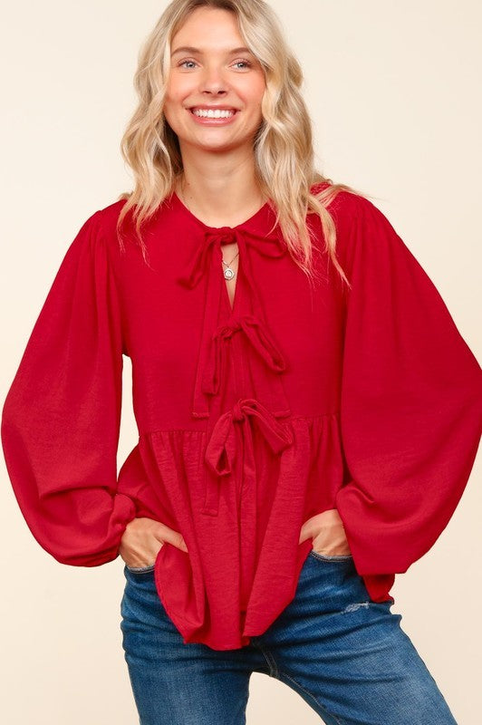 FRONT RIBBON BOW TIE SOLID RED TOP