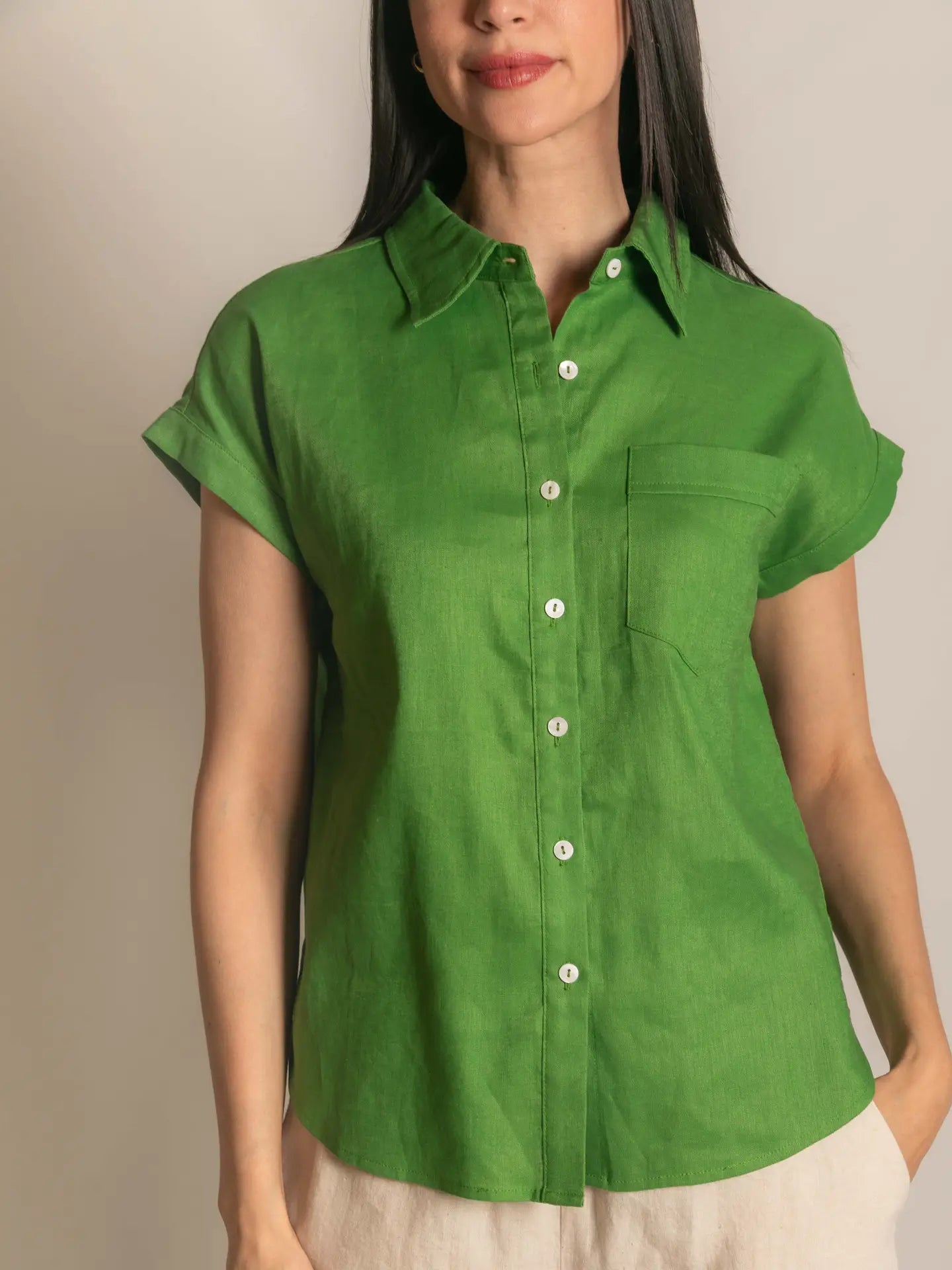 GRASS GREEN LINEN RELAXED TOP