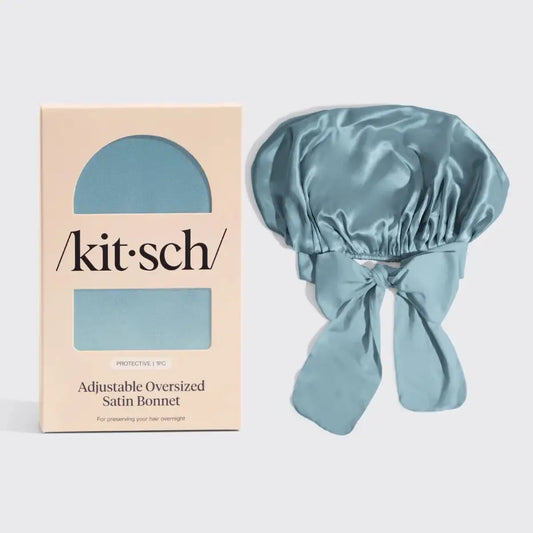 ADJUSTABLE OVERSIZED SATIN BONNET - BLUE HAZE