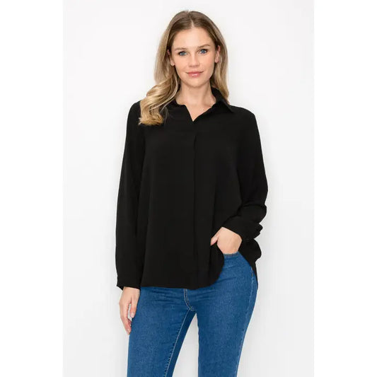 WANDA WOVEN CREPE TOP - BLACK