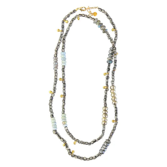 INDIO WRAP NECKLACE IN SILVER PYRITE