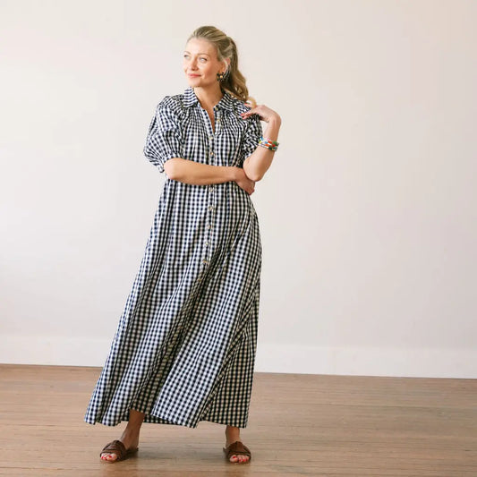 NAVY GINGHAM OASIS DRESS