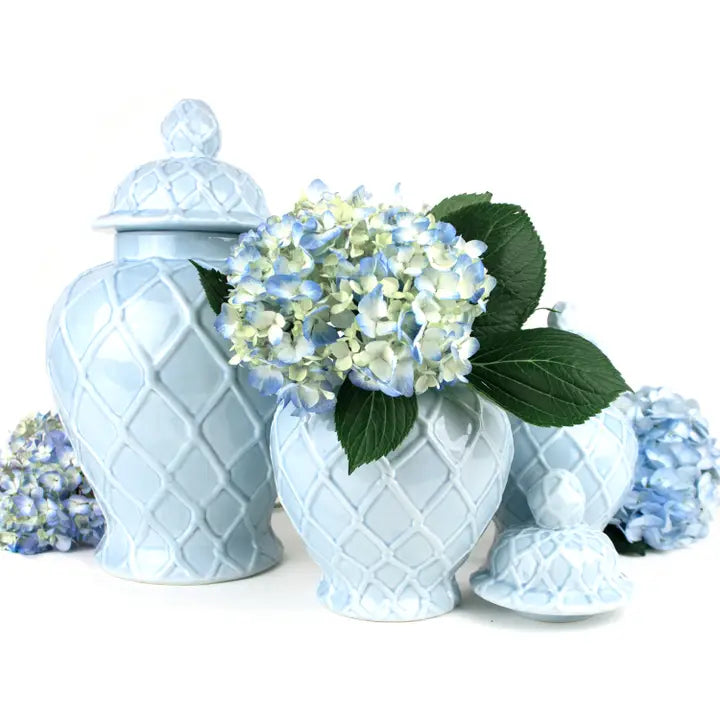 LIGHT BLUE TEXTURED GINGER JARS