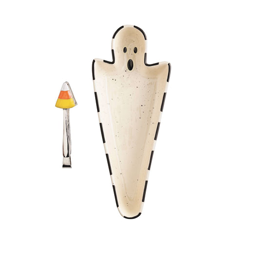 GLOW GHOST SWEETS DISH & TONG SET