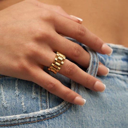 GOLD WATCH BAND RING - 7
