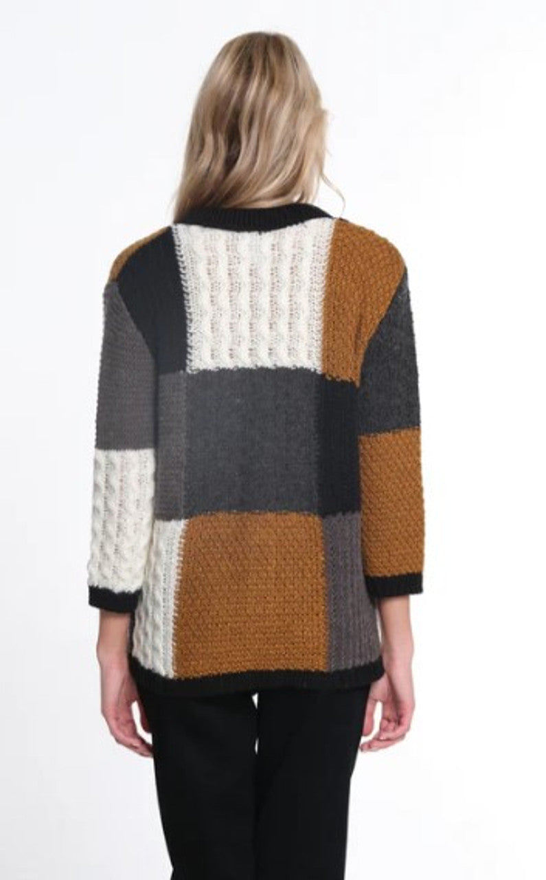 BUTTON FRONT PATCHWORK CARDIGAN