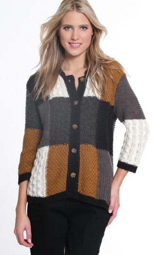BUTTON FRONT PATCHWORK CARDIGAN