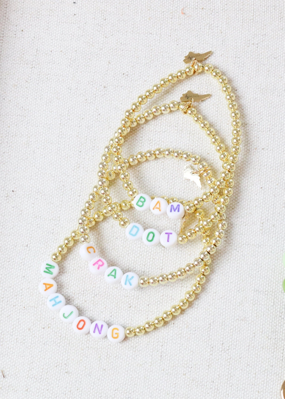 GOLD BEADED MAHJONG STRETCH BRACELETS