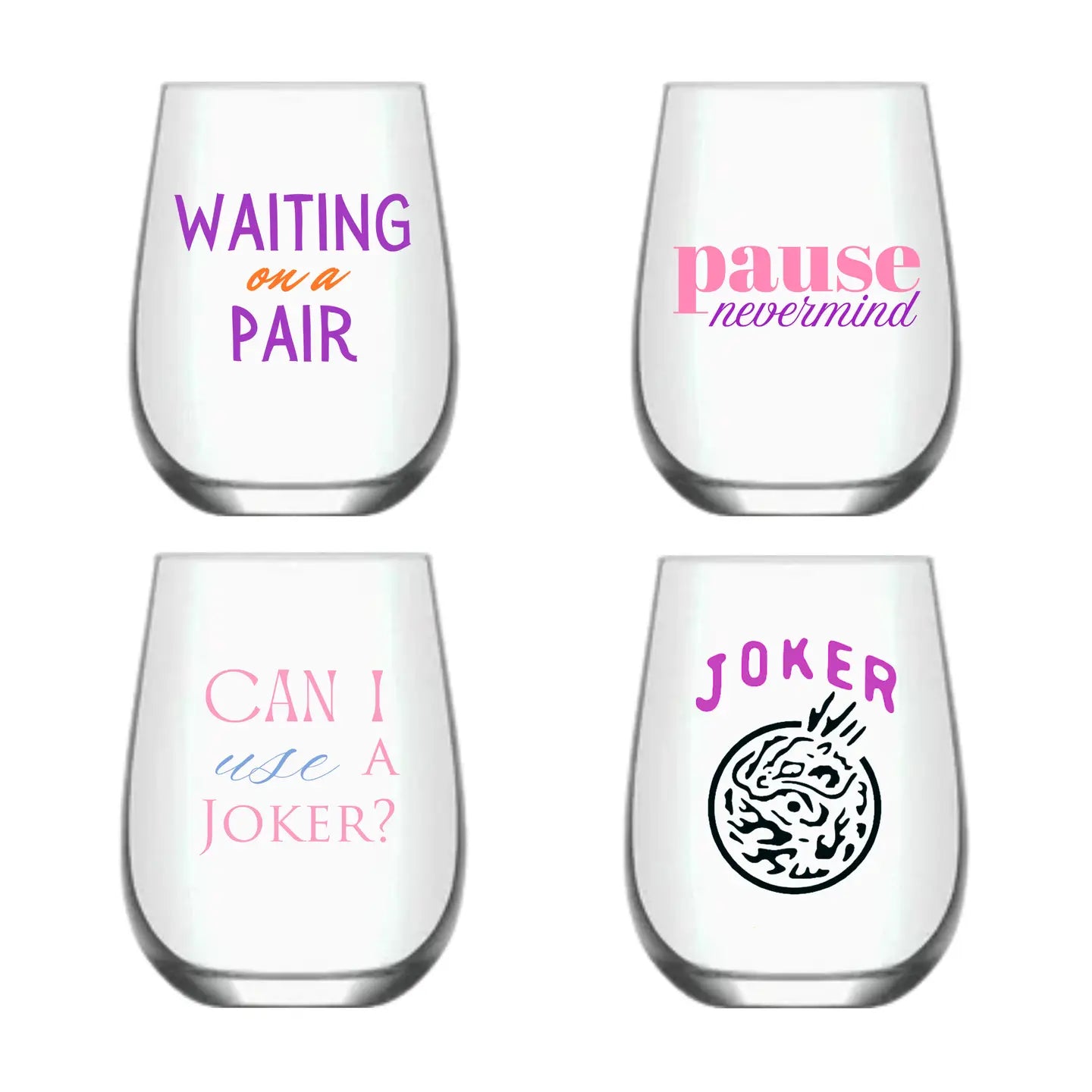 MAHJONG VARIETY PLASTIC STEMLESS WINE GLASSES