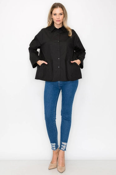 WELLA COTTON POPLIN TOP - BLACK