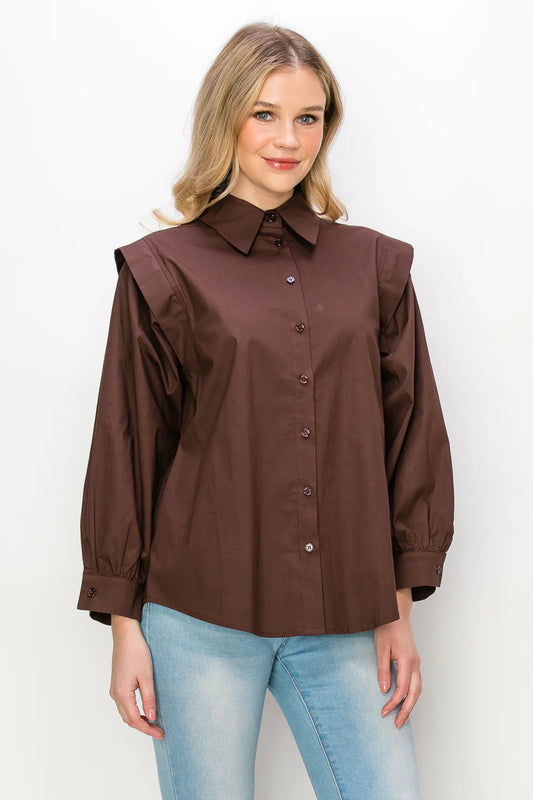 WILLAMINA WOVEN COTTON POPLIN TOP - UMBER