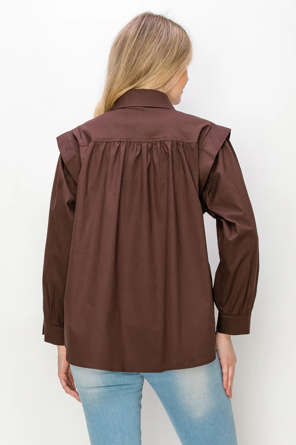 WILLAMINA WOVEN COTTON POPLIN TOP - UMBER