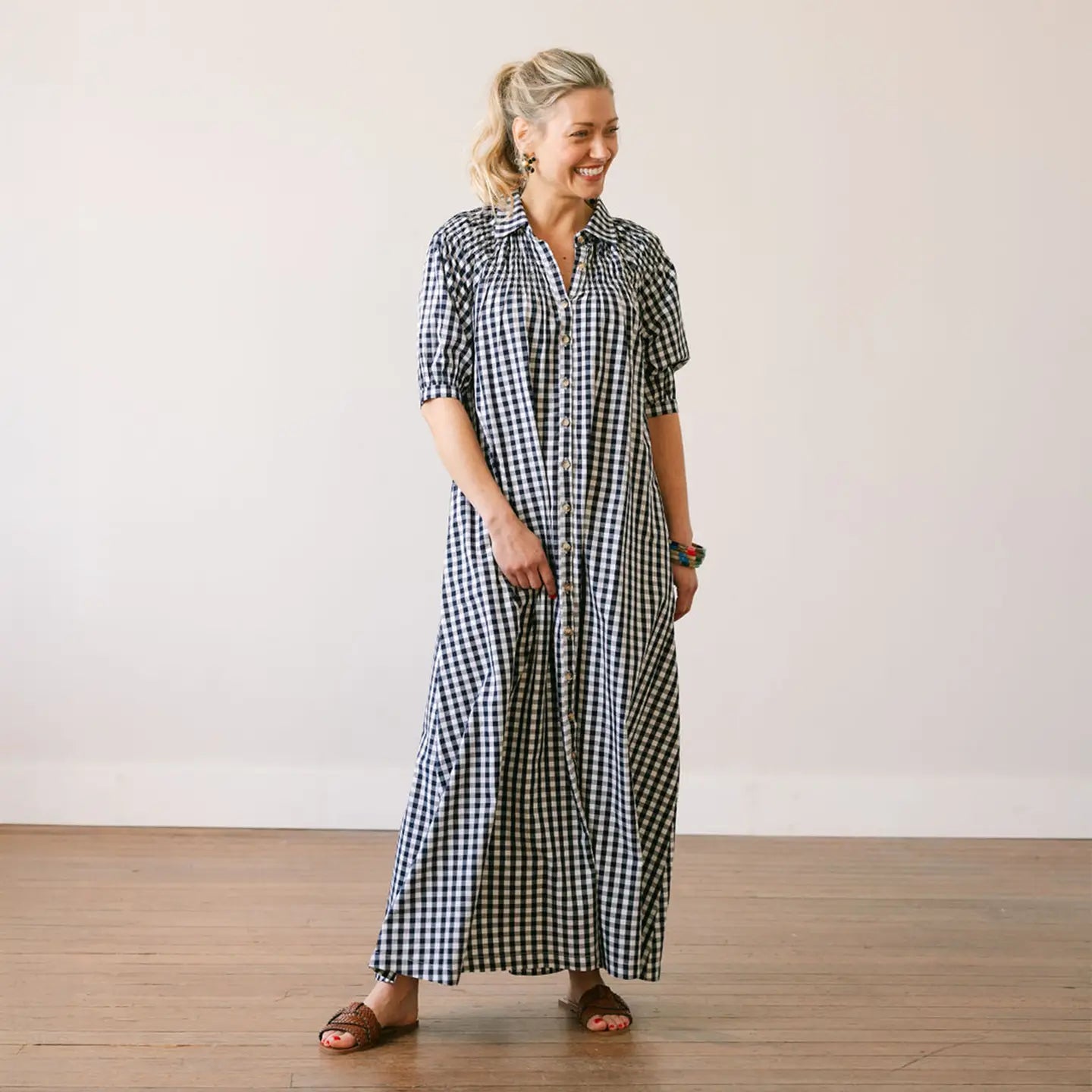 NAVY GINGHAM OASIS DRESS
