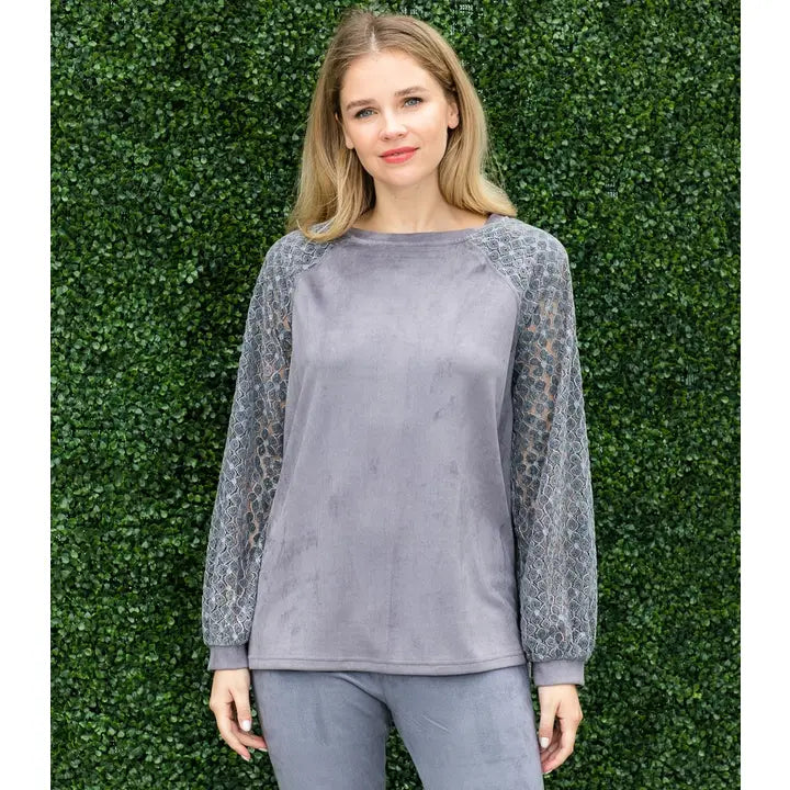 ALURA SUEDE TOP W/ CROCHET LACE TOP