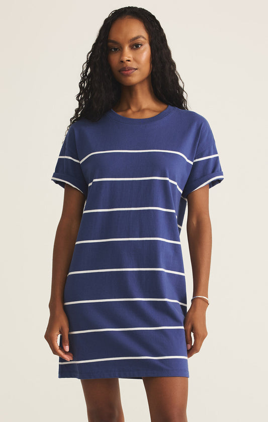 SWAY STRIPE MINI DRESS - YACHT BLUE