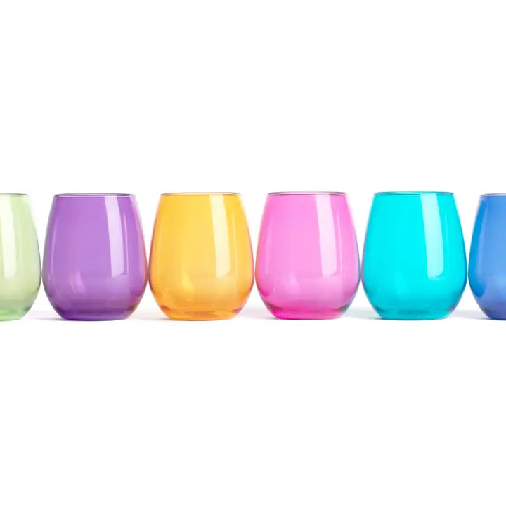 ACRYLIC STEMLESS WINE GLASSES - JEWEL COLORS