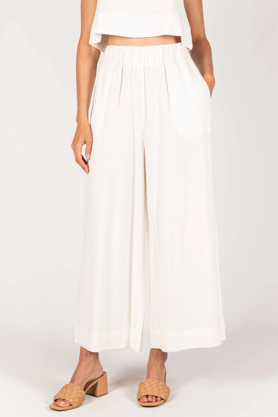 IVORY LINEN WIDE LEG PANT