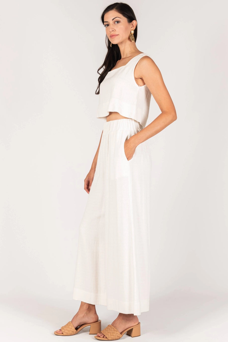 IVORY LINEN WIDE LEG PANT
