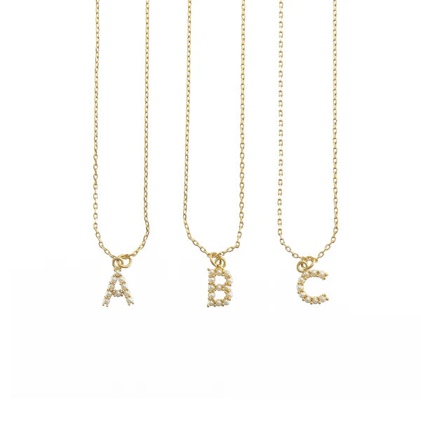 DAINTY LOVE PEARL INITIAL NECKLACE