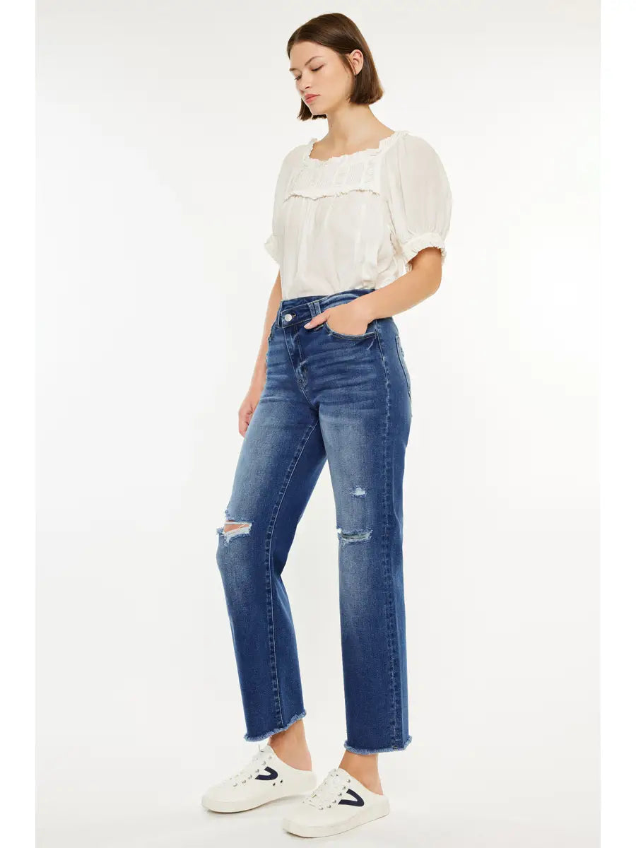 90'S CRISS CROSS HIGH RISE JEANS