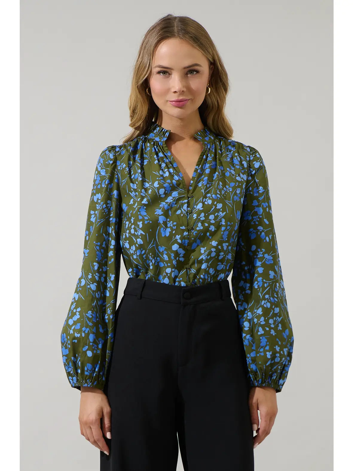 SOLVAY FLORAL NELLIA RUFFLE TOP