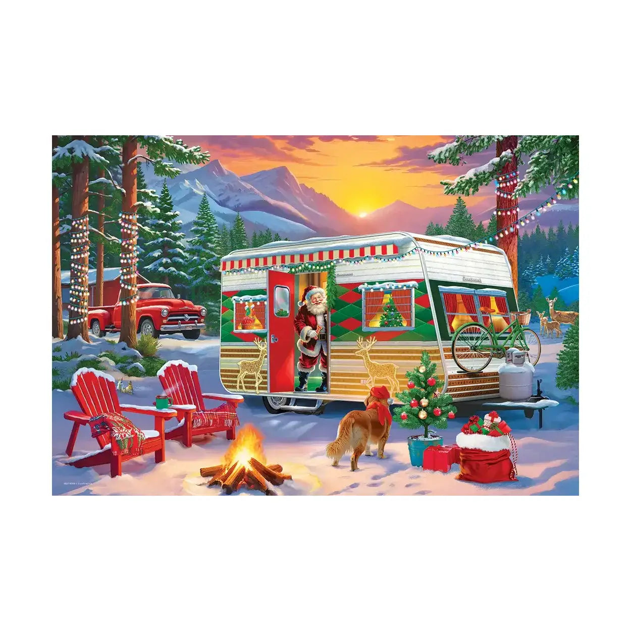 CHRISTMAS CAMPING TRAILER TIN PUZZLE