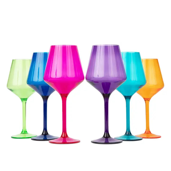 ACRYLIC STEMMED WINE GLASSES - JEWEL COLORS