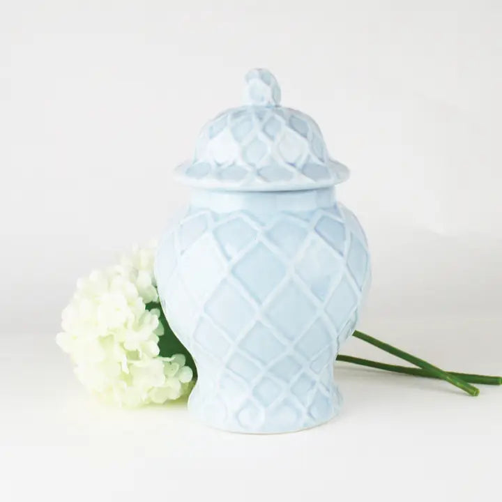 LIGHT BLUE TEXTURED GINGER JARS