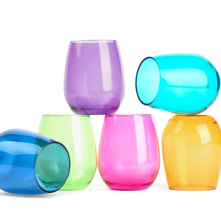 ACRYLIC STEMLESS WINE GLASSES - JEWEL COLORS