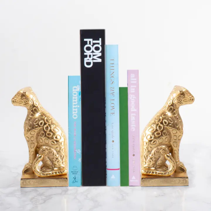 LEOPARD BOOKEND SET - GOLD