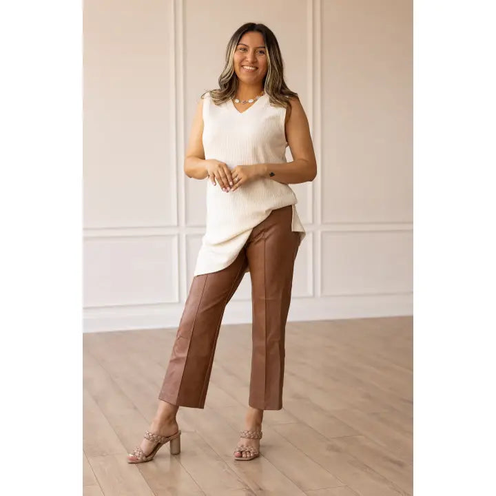 BROWN SNAKE PRINT LEATHER PANTS