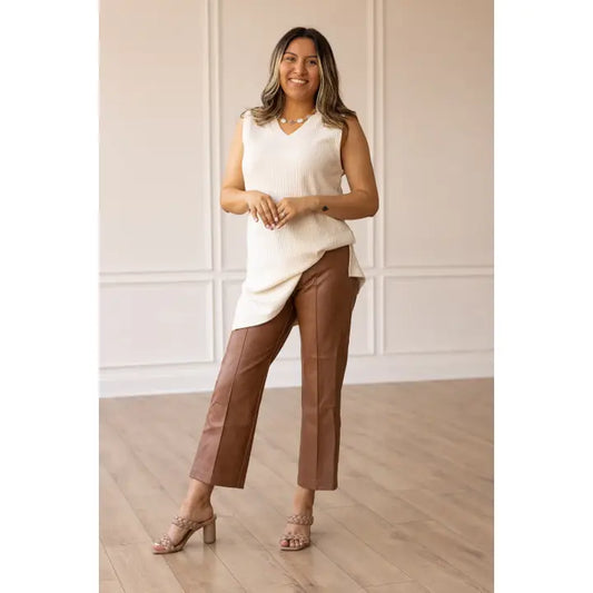 BROWN SNAKE PRINT LEATHER PANTS