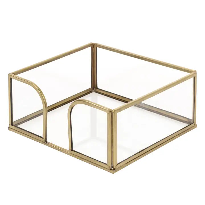 GOLD EDGE GLASS COCKTAIL NAPKIN CADDY