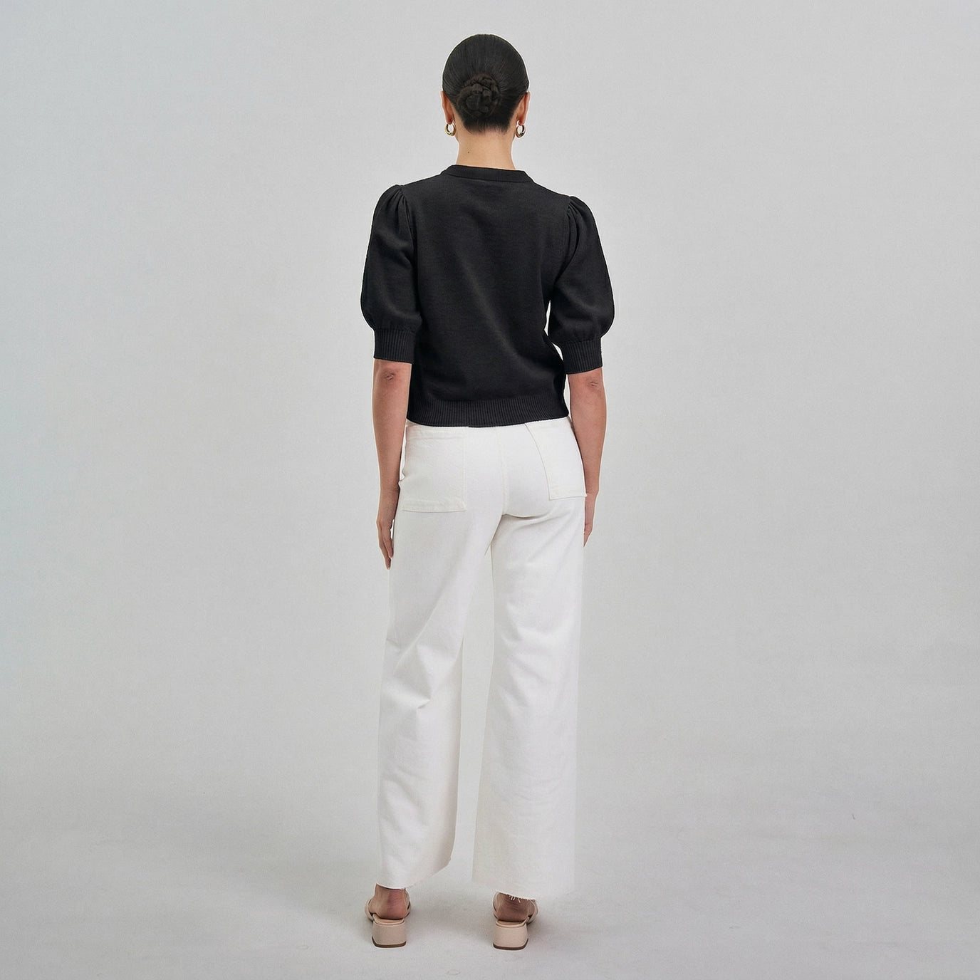 SATIN TIE NECK BLACK CARDIGAN