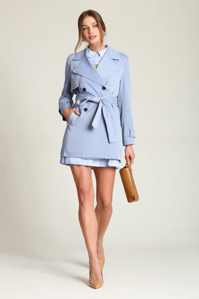 LIGHTWEIGHT BELTED TRENCH COAT - BLUE BELL