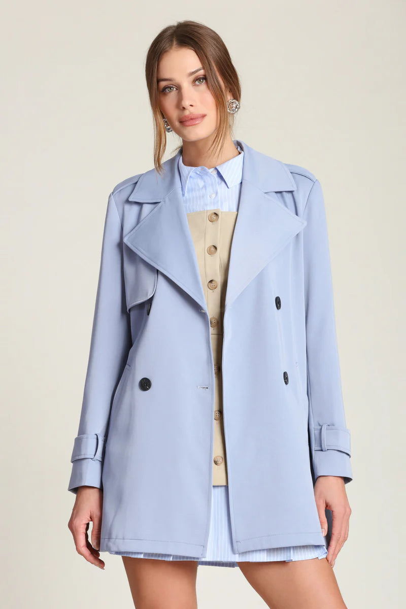 LIGHTWEIGHT BELTED TRENCH COAT - BLUE BELL