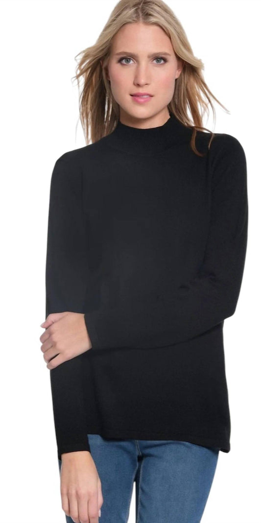 LONG-SLEEVE MOCK NECK SWEATER TOP - BLACK