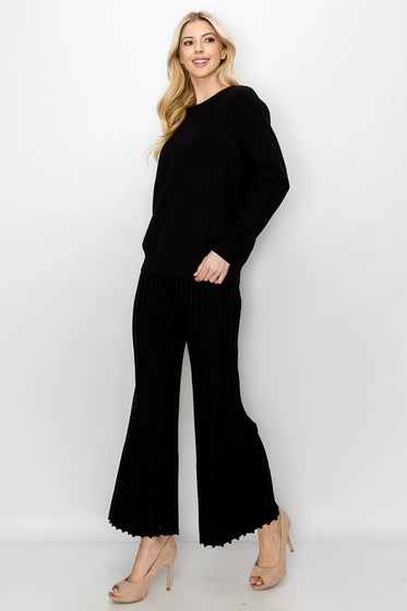 SELIE KNITTED RIBBED PANT - BLACK
