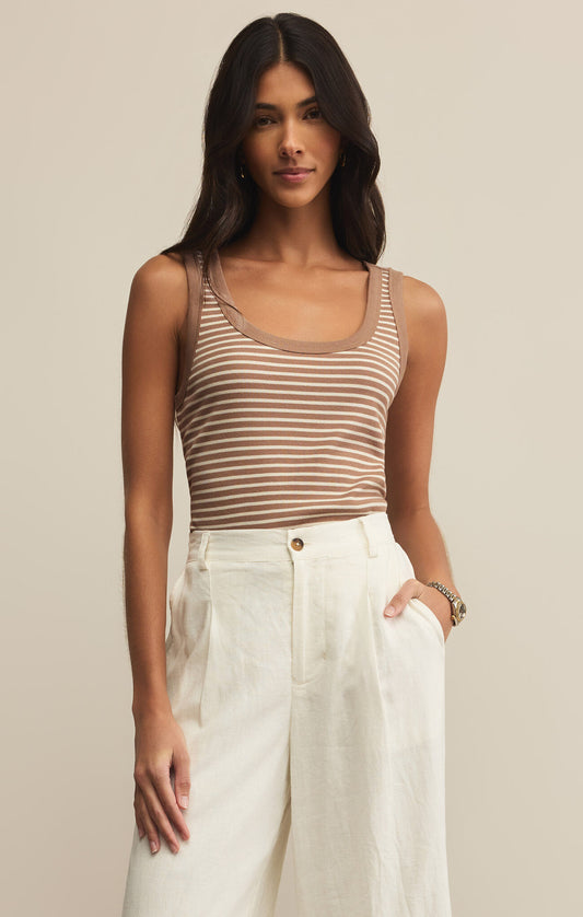 ELIN STRIPE RIB TANK - ICED COFFEE