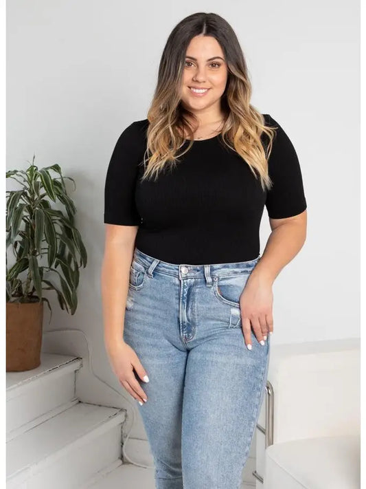 SHORT SLEEVE RIBBED TEE - BLACK