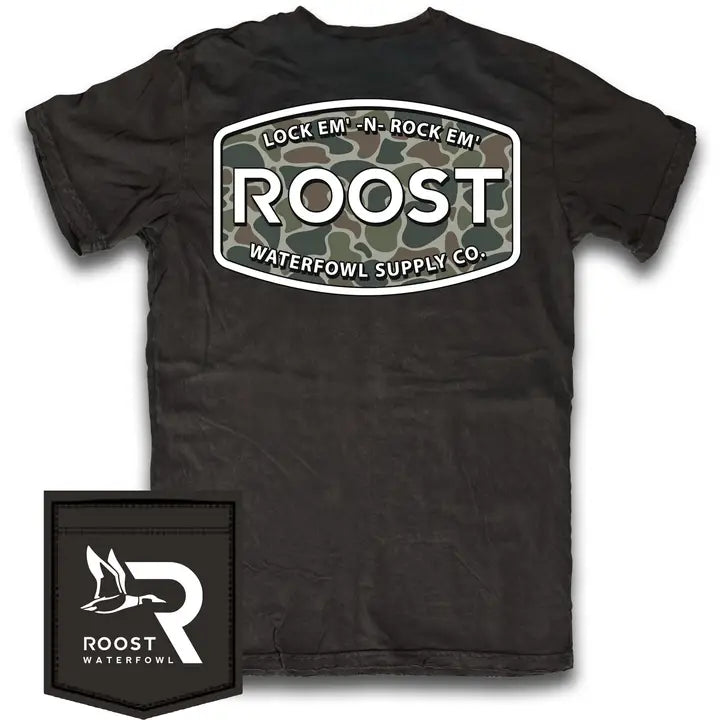 ROOST CAMO LOGO SHORT SLEEVE BLACK SHIRT