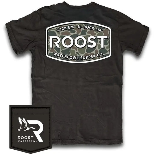 ROOST CAMO LOGO SHORT SLEEVE BLACK SHIRT
