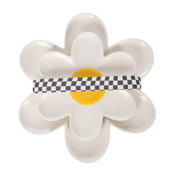 CERAMIC DAISY PLATTERS SET /2